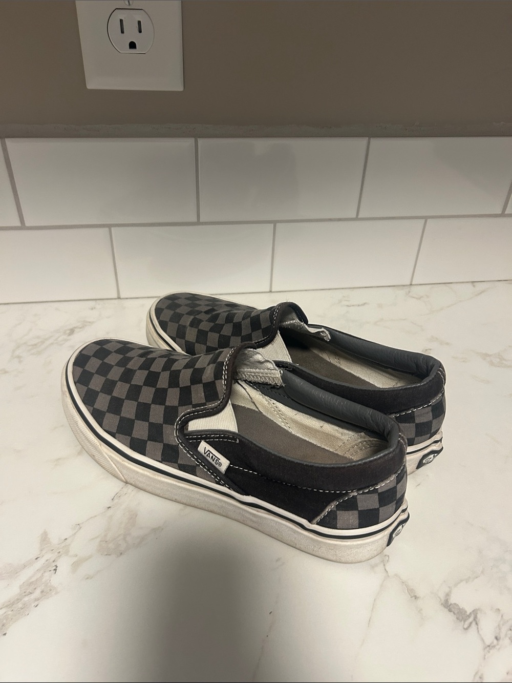 Vans Kids Checkerboard Slip-On Sneakers - Black and Gray